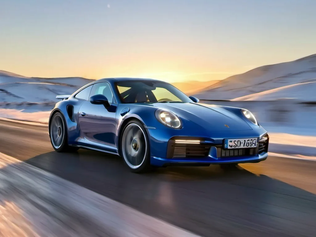 pch922ts car down the road, blue paint, golden hour, snowy mountains landscape background, motion blur, fast, professional photography, flares, bokeh, <lora:pch922ts_car_SDXL:0.7>