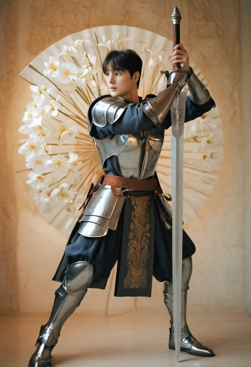 <lora:AsianGuy:0.8>, AsianGuy, (nodaeng:1.5), masterpiece, ultra-HD, cinematic lighting, photorealistic, (impressionism:1.5), high detail, depth of field, (blurred background), (dramatic lighting),masterpiece, best quality, very aesthetic,8k,masterpiece, best quality, realistic, masterpiece, best quality, 8k, <lora:PenisQuiron_illus:1>, breeze style, short hair,<lora:add_detail:1>, ((handsome man:1.2, light skin)), (focus male), ((mature man:1.3)), 
<lora:Breez_Style:0.95>, breeze style, shiny skin, fair skin, smooth skin, smile, dynamic view, art nouveau drawing, muscular male knight, Siegfried fighting dragon, large sword, thick thighs, full body shot, broad shoulders, large pectorals, big biceps, flowers, metallic male pouch, art by (Mucha)
