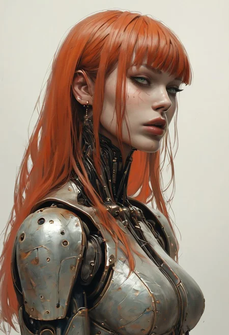 score_9, score_8_up, score_7_up, raw, fcNeg, Expressiveh, realistic, highly detailed, fantasy, (oil painted:1.2), g0thicPXL, w00dpr0sth3t1c
/BREAK/
1girl, 25 years old, (tan skin:1.2), (dusky green eyes:1.2), beautiful eyes, scars, natural skin texture, (perfect face:1.2), (cropped rust-red ginger hair:1.5), (bangs:1.4), (big body frame:1.4), strong woman, subsurface scattering, very detailed face, (metallic_prosthetic_arm:1.4), (mechanical arms:1.4), reelmech, mechanical parts, bulky steampunk body suit, metal_joints, (prosthetic_harness), (very fit body:0.8), (muscular:1.2), (iron armor:1.2), leather high leg leotard
BREAK
outdoors, daylight, blue sky, beautiful lighting, beautiful vibrant colors, in the streets of a medieval city, medieval alleyway, full body