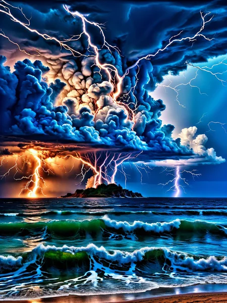 A ais-vesselz storm cloud, with a lightning bolt striking the ocean below. HDR. <lora:Vessels_Style_SDXL:1><lora:EnvyBetterHiresFixXL01:0:hr=1>