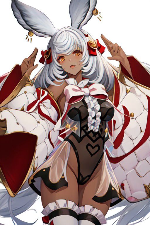 makuradef, rabbit ears, hair bow, black leotard, frills, detached sleeves, white thighhighs