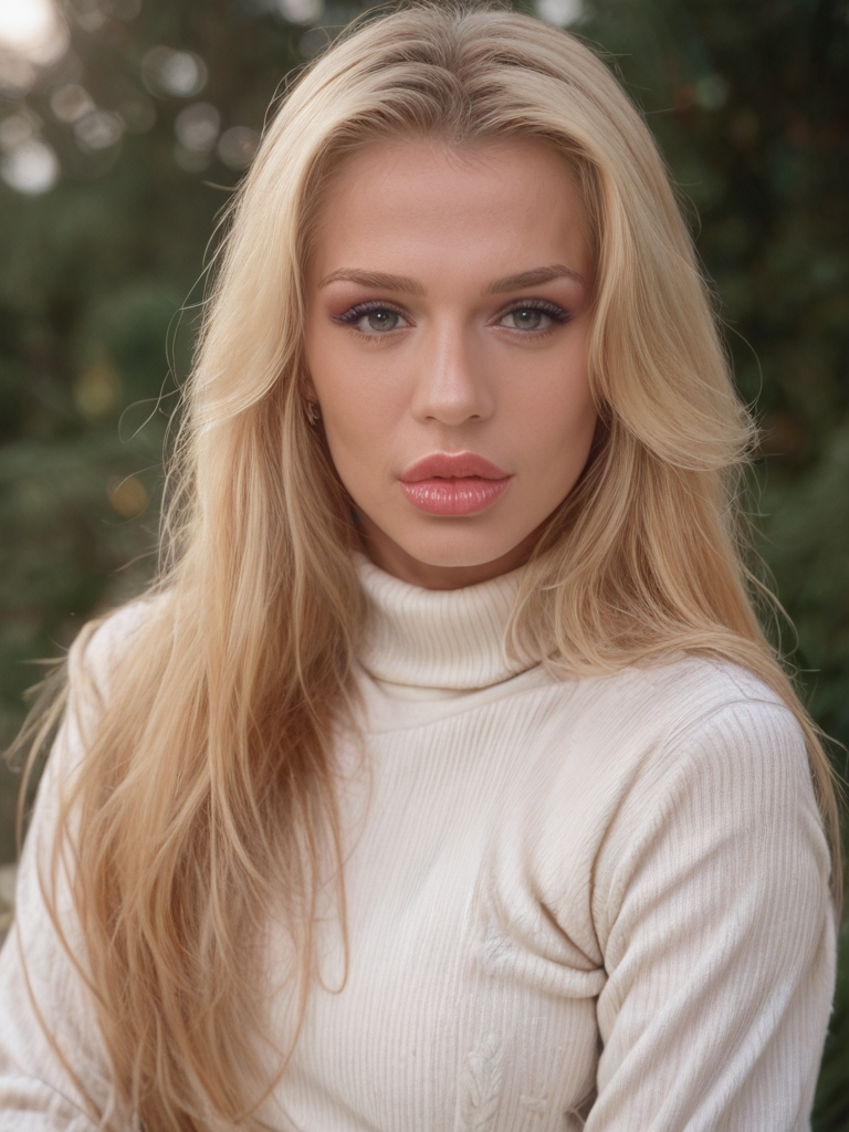 score_9, score_8_up, score_7_up, Danyelle3V4ngelista , Danyelle Evangelista,<lora:Danyelle3V4ngelista-000009-pony:1>, 1girl, makeup, lips, long hair, blonde hair, big lips, white sweater, solo, looking at viewer, bokeh, focus, film, velvia, artistic, best quality, photograph, focus