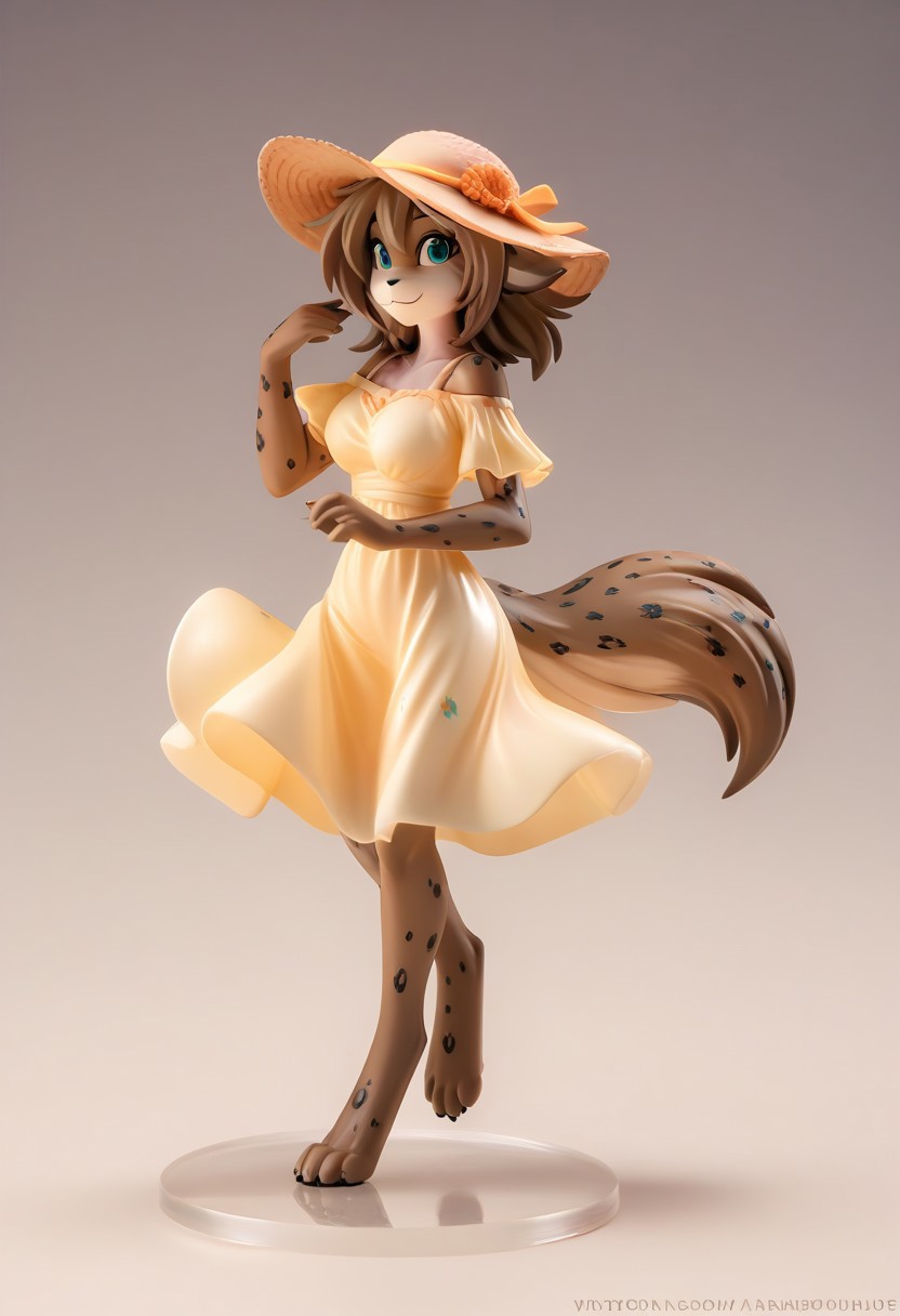 score_9, score_8_up, score_7_up, source_furry, anthro, high resolution, 
figure, solo, 1girl, kathrin-twokinds, keidran, mammal, canine tail, teal eyes, very large sun hat, light color spring blouse, light color spring dress,  , full body, dark background, gradient background, vivid lighting, best quality, realistic, detailed fur,