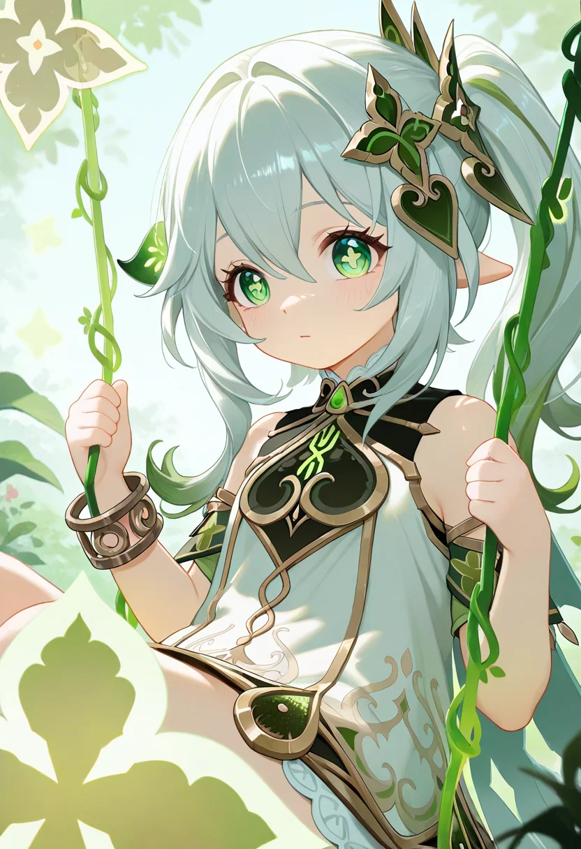 (masterpiece, best quality, absurdres,very aesthetic,newest),1girl,nahida \(genshin impact\),sitting,swing,upper body,
green gemstone,green theme,crystal,shade,
<lora:Obsidian_Jade_Style:0.5>,