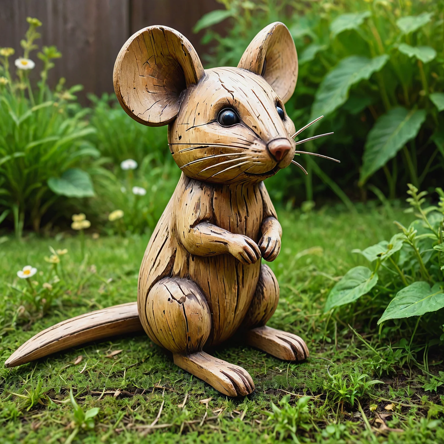 A mouse made of wood, slipping amongst the grass in a garden..
<lora:OldWood01_CE_XL_300-OT:0.6> oldwdCE_style