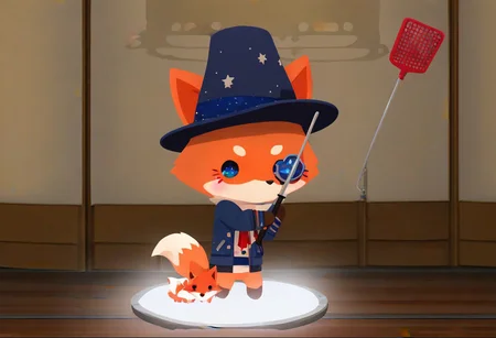 Super Animal Royale, detailxl, score_9, score_8_up, score_7_up, score_6_up, score_5_up,, detailed eyes, detailed face, detailed hands, top down full body view,  NightScapes, fox, cozy atmosphere, creative light overlay, 4k, masterpiece, (masterpiece), best quality, (4K), (cinematic lighting), highly detailed, 8K, UHD, ultra detailed, immersive picture, vivid colors, volumetric light, cinematic light, extremely detailed CG, fox is wearing a jacket and a hat