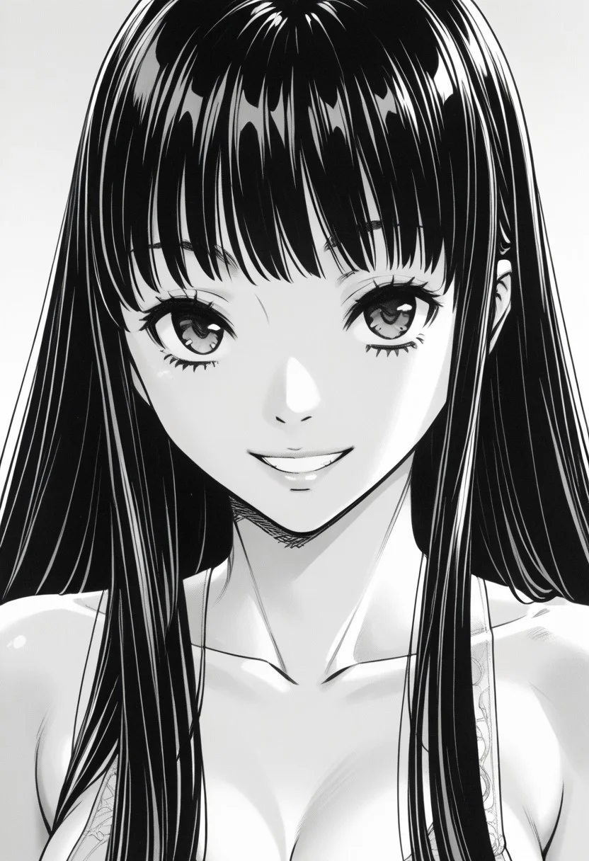 score_9, score_8_up, score_7_up, source_anime,(extremely detailed CG), (best quality),monochrome, greyscale,close-up face,
1girl, slender body,large breasts,long hair,cowboy shot,bedroom ,Smile,