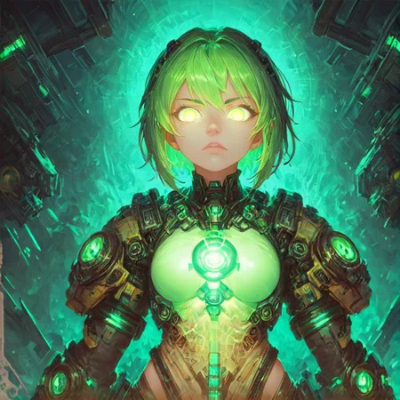 score_9, score_8_up, score_7_up,
<lora:nuclearhazard_Pony:0.8>nuclearhazard,
girl,solo,,see-trought clothes,glowing eyes,short glowing bright green hair,front view,simetric,eye focus