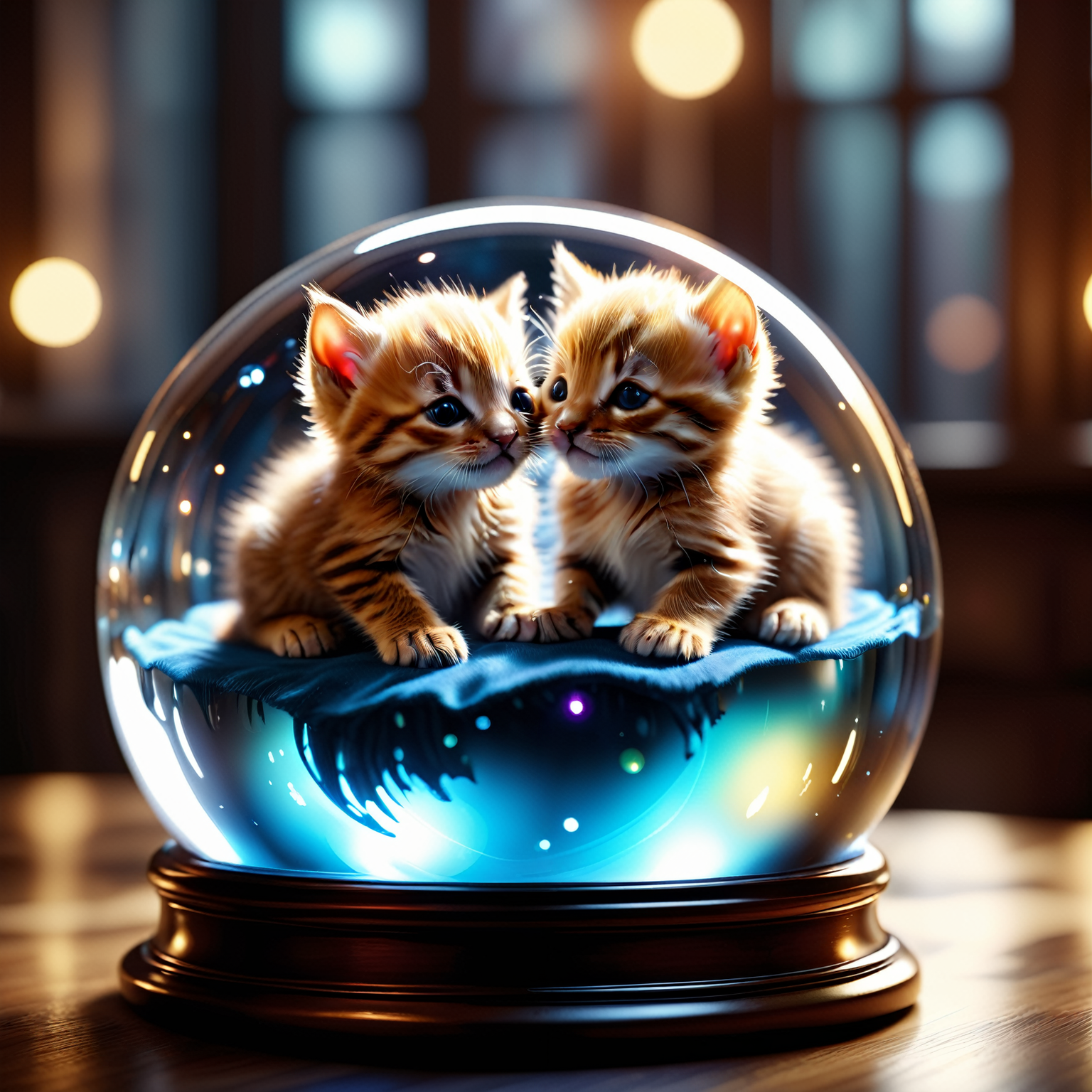 An award winning photo , a cute little baby kittens cuddling in a Jed-Glassball , (((cuteness overload)))  , <lora:Jed-Glassball:0.7>, UHD, octane render