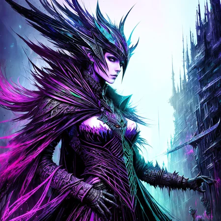 building digital art of fantasy warlock, highly detailed, by Carne Griffiths and Giger, dark fantasy style,