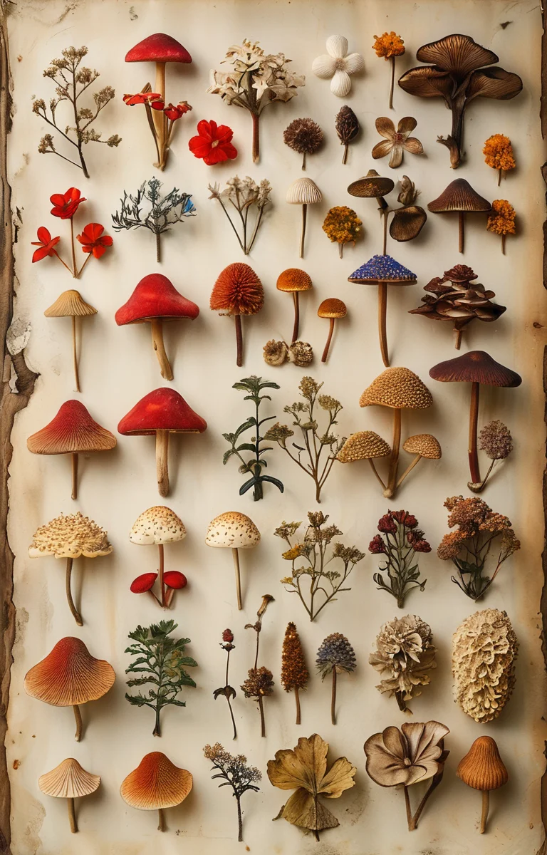masterpiece,best quality,<lora:tbh229-sdxl:0.9>,Herbarium,mushroom,