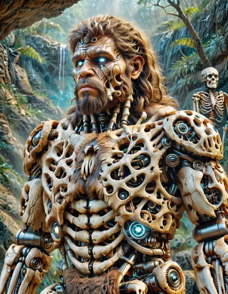 cinematic still outatimelora, caveman, robot, bones . emotional, harmonious, vignette, 4k epic detailed, shot on kodak, 35mm photo, sharp focus, high budget, cinemascope, moody, epic, gorgeous, film grain, grainy, outatimelora, caveman, robot, bones, new, detailed, intricate, elegant, highly saturated colors, surreal, dramatic light, sharp focus, magic, epic, magical, mystical, professional, artistic,, winning, emotional, beautiful, stunning, symmetry, perfect, illuminated, pretty, clear, color, coherent, cute, enhanced, inspired, vibrant