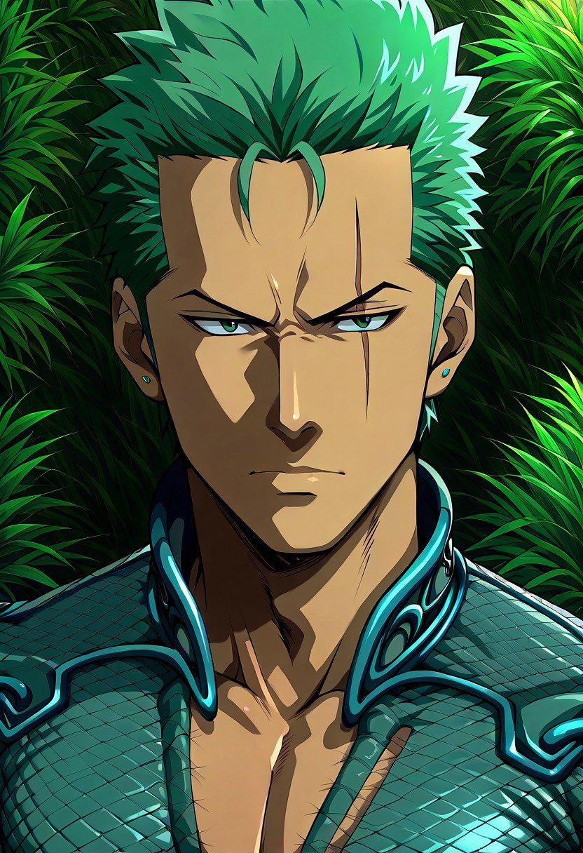 anime, anime style, best quality, masterpiece, 1boy, Zoro. green hair, WaveMotherRobe-IL