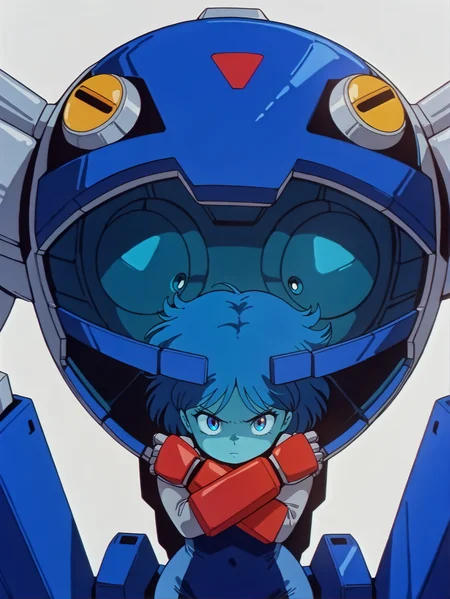 masterpiece, best quality, amazing quality, absurdres, newest, dynamic_angle, defined facial features, anime screencap, anime coloring,
<lora:4in1_OMAN-AWAKE_ILv1a:0.8> newest, scenery, volumetric lighting, defined facial features, dynamic_angle, clear picture, 1girl, volumetric lighting, white background, solo, uncensored, hourglass body, petite body, oman, short hair, medium breasts, mecha visor down, mecha suit, red mecha arm armor, blue hair, ((aged up, mature body:1.4, wide hips)), fighting stance, blue plugsuit, bodysuit, machinery, eye focus, girl in mecha suit, blue eyes, blue theme