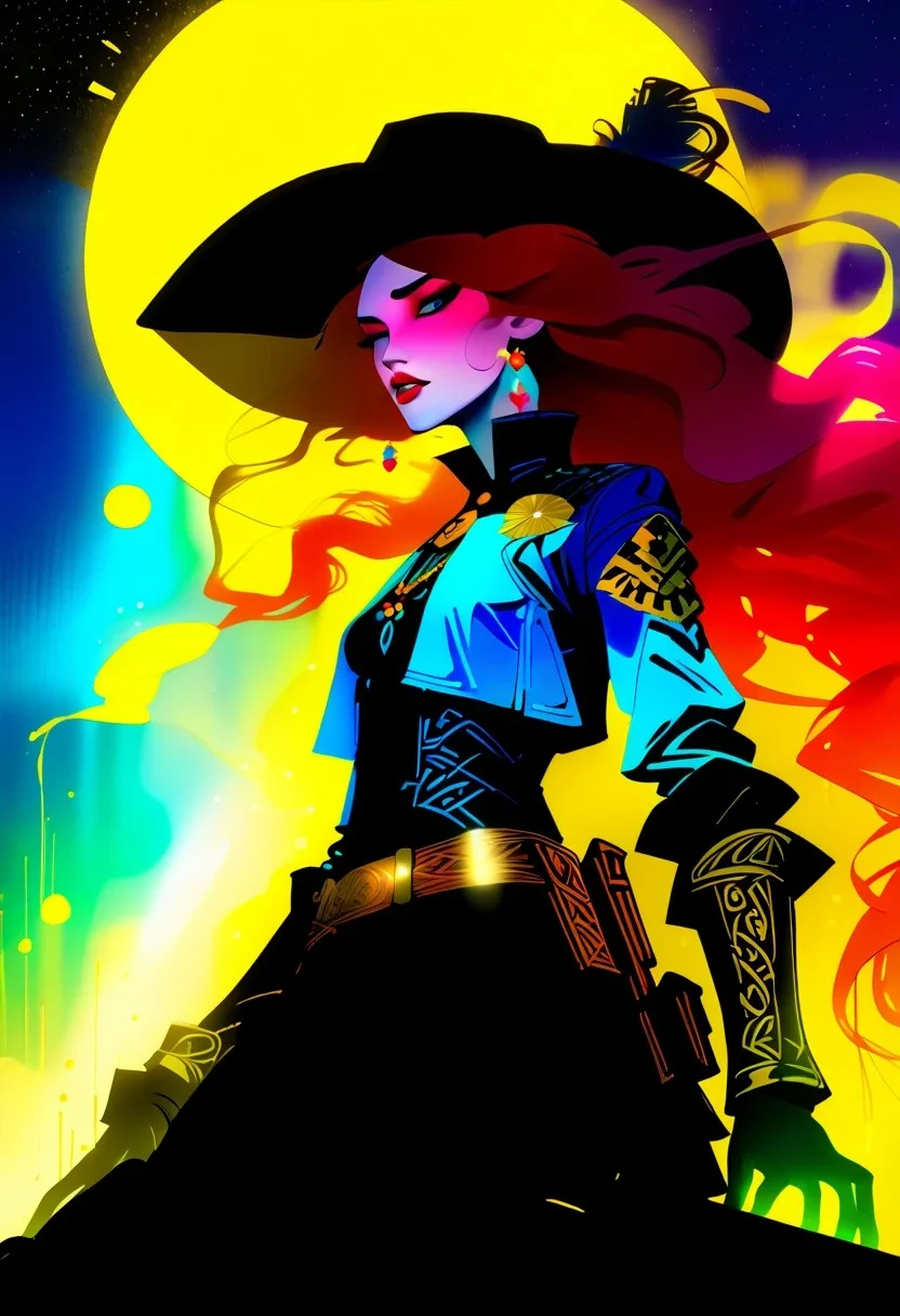 score_9, score_8_up, score_8_up, ((Cinematic composition)),((masterpiece)), (resplendent highlighting), 8k. Photorealistic
1girl, (full body). A beautiful hulking troll cowgirl (ribbons of glowing light swirl around her) stands by her horse. (Cowboy hat) cowboy boots, battle axe. (camera angle from below). ((full body)). (resplendent spotlight on her face). Ominous chaotic atmosphere.
Double exposure.
Ink, Charcoal and colourful oil pastels. impressionistic. faded watercolours (Klimt :1.2) dadaistic collage (by Bill Sienkiewicz:1.5), strikingly alluring face. brilliant spotlight effect. Vibrant thick dripping paint. Intense detail, realistic, dynamic shadows and contrasts. Matte and faded background colours.
surreal, intense colors, liquid, unreal parts, alluring, fluid, perfection, gothic. (Luminous skin dynamically spotlighted), Illustration, (klimt:0.8) (Bill Sienkiewicz:1.5). maximum detail, Chinese watercolor and ink technique. Gold leaf highlights.
<lora:xl_more_art-full_v1:0.4> <lora:epi_noiseoffset2:1>3
