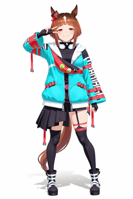 1girl, transcend \(umamusume\), horse tail, horse girl,
fingerless gloves, headphones, high collar, black shirt, long sleeves, black shorts, half-skirt, black thighhighs, garter straps, asymmetrical footwear,
standing, smug, v over eye,
looking at viewer,
full body, straight-on,
white background, <lora:transcendillv1:0.8>,
masterpiece, best quality, amazing quality, very aesthetic, absurdres, highres, newest, <lora:xl_saturation_slider:0.1>, <lora:add-detail-xl:1>, <lora:illustriousXLv01_stabilizer_v1.164:0.4>, <lora:reduce_wrinkles_illstriouosv0.1_ADDifT_2_in_1_v1.2:0.9>,