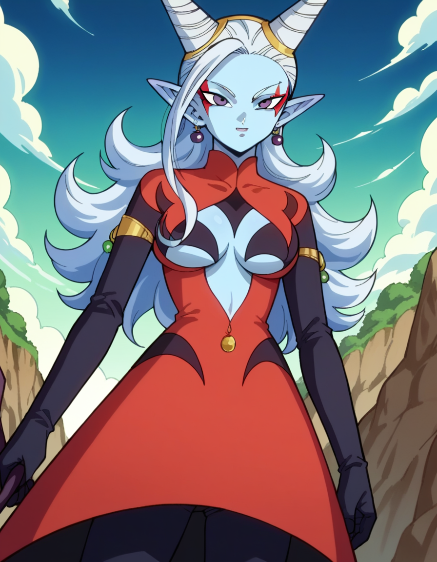 score_9, score_8_up, score_7_up, source_anime,
dragonballtowa, <lora:dragonball-towa-ponyxl-lora-nochekaiser:1>,
demon goddess towa,
outdoors, space,
looking at viewer, dutch angle, cowboy shot,