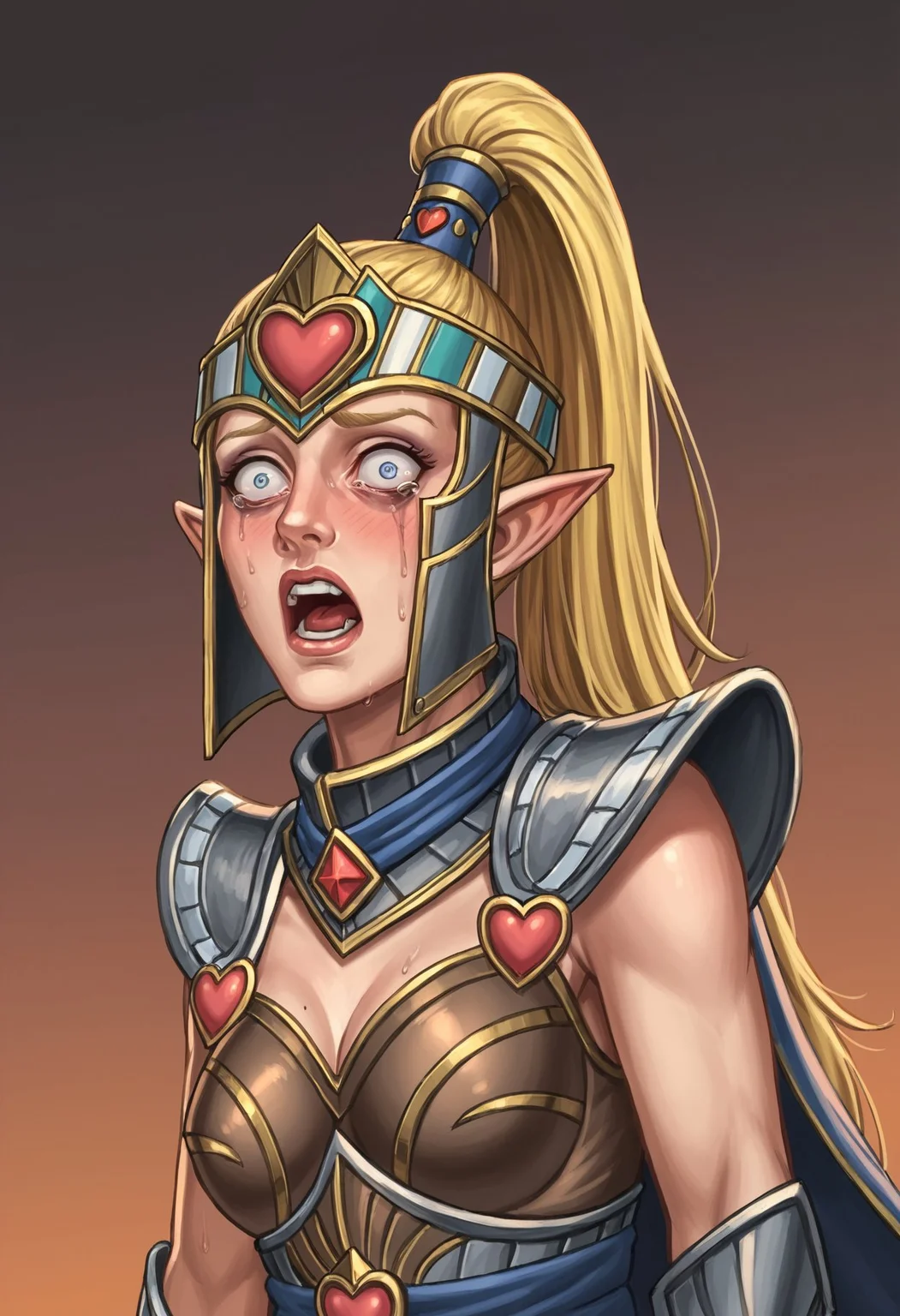 score_7_up, score_6_up, a20t43c-dh, dutch angle BREAK, scared, terrified,HandmaidenoftheEverqueen, armor, long hair, ponytail, pointy ears, heart motif, looking at viewer <lora:Artist_Style_-_a20t43c:1> <lora:add-detail-xl:0.3> <lora:Handmaiden_of_the_Everqueen_PonyXL:0.7>