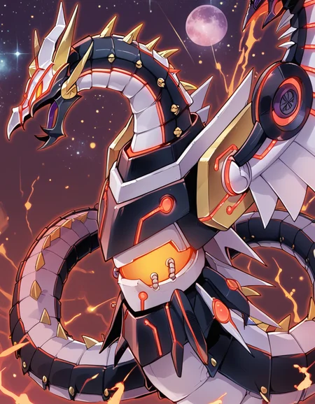 (score_9:0.9),score_8_up,score_7_up,rating_safe,(zPDXL3),
<lora:Cyber Dragon Infinity ponyXL v1.12:0.8>,
cyber dragon infinity, spikes, solo, open mouth, glowing, from side, space, mecha dragon, no iris, no pupils