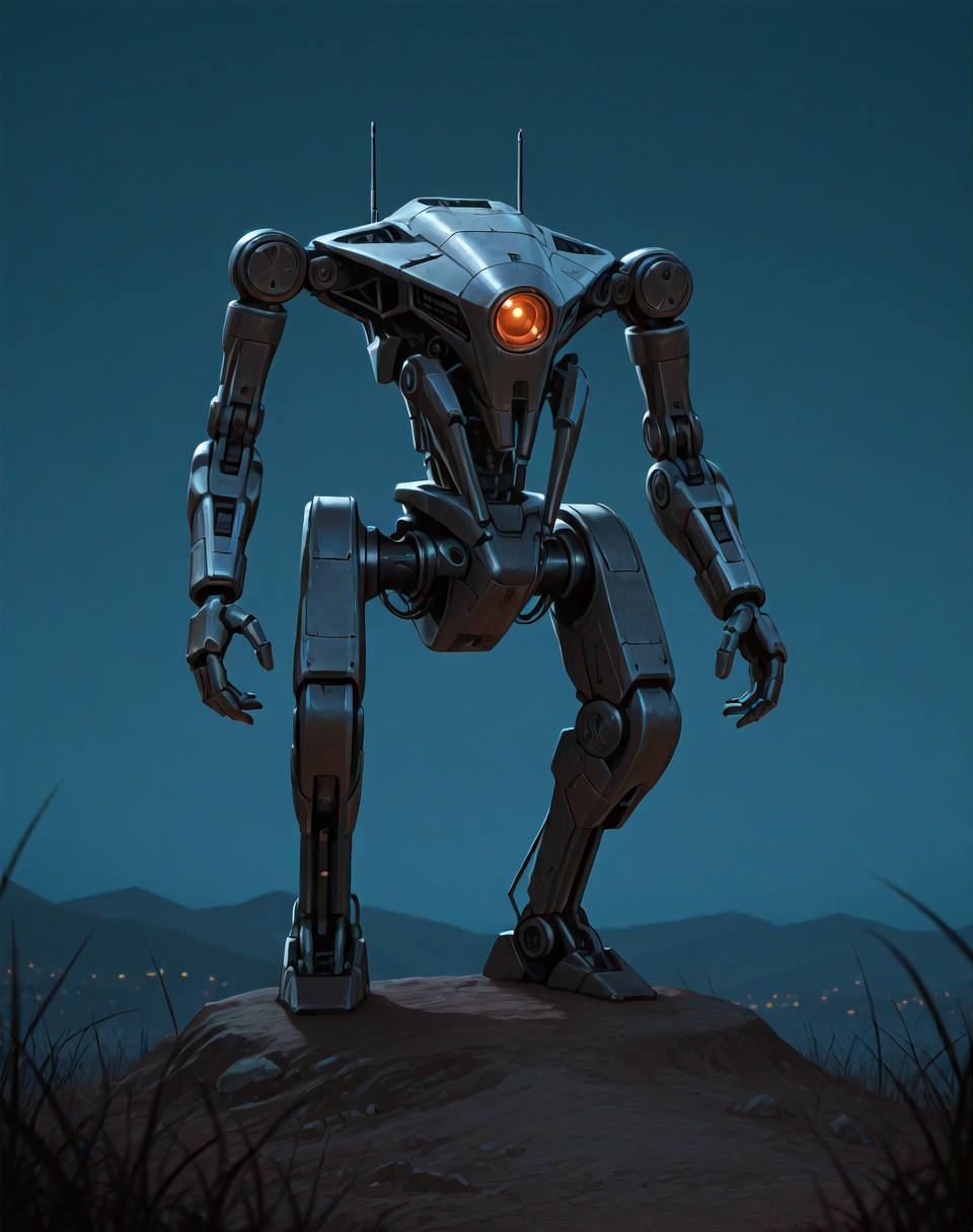 <lora:Cyberdyne_(Terminator)_(Illustrious)_(AD):1> Cyberdyne, robot, 
((
exterior, science fiction, night, night time, post apocalyptic landscape, 
)),
BREAK: very awe, aesthetically pleasing, masterpiece, best quality, amazing quality, very aesthetic, depth of field, absurd details, depth of field, atmospheric rendering, natural shading, soft shading, 
BREAK: lazympos, lazypos (3),