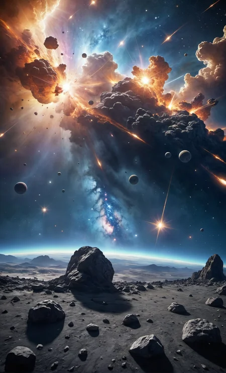 cinematic film still nebulae scattered in space,shooting stars,meteors,otherworldly,awe inspiring,<lora:add-detail-xl:1.5>, Ultra-HD-details, Hyperrealistic art cinematic film still photography in the style of detailed hyperrealism photoshoot . shallow depth of field, vignette, highly detailed, high budget, bokeh, cinemascope, moody, epic, gorgeous, film grain, grainy
