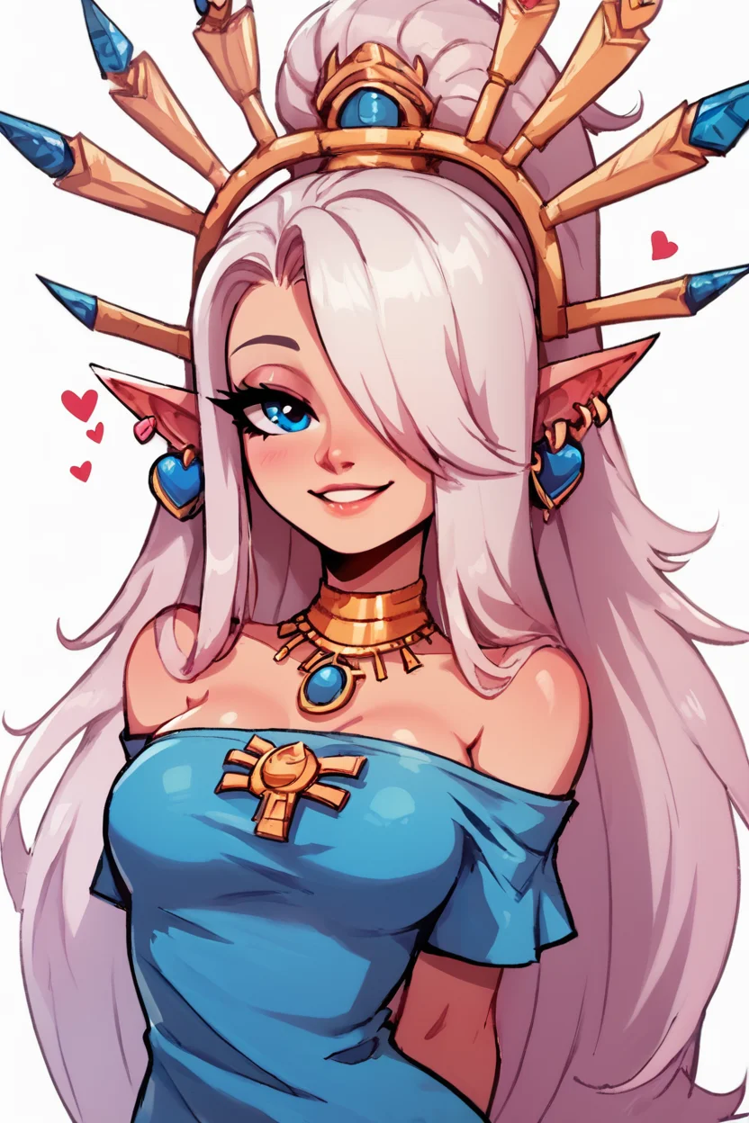 score_9, score_8_up, score_8, medium breasts, yvraine, long hair, smile, simple background, shirt, white background, jewelry, very long hair, white hair, earrings, off shoulder, hair over one eye, arms behind back, blue shirt, <lora:Yvraine_Warhammer_40K_P1:0.8>, <lora:BoldCAT_P3:0.8>, <lora:Semi3D:0.3>,