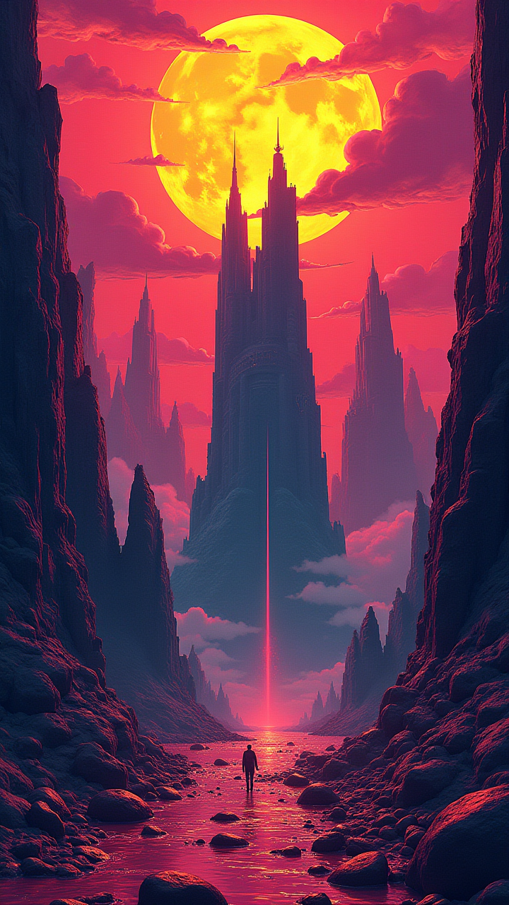 psychadelicchaos, psychadelic, illustrious, highly color focused, fantastic aesthetic, Cartoony Pink, masterwork Mysterious, Apocalyptic, deep yellow, Supersized atmosphere