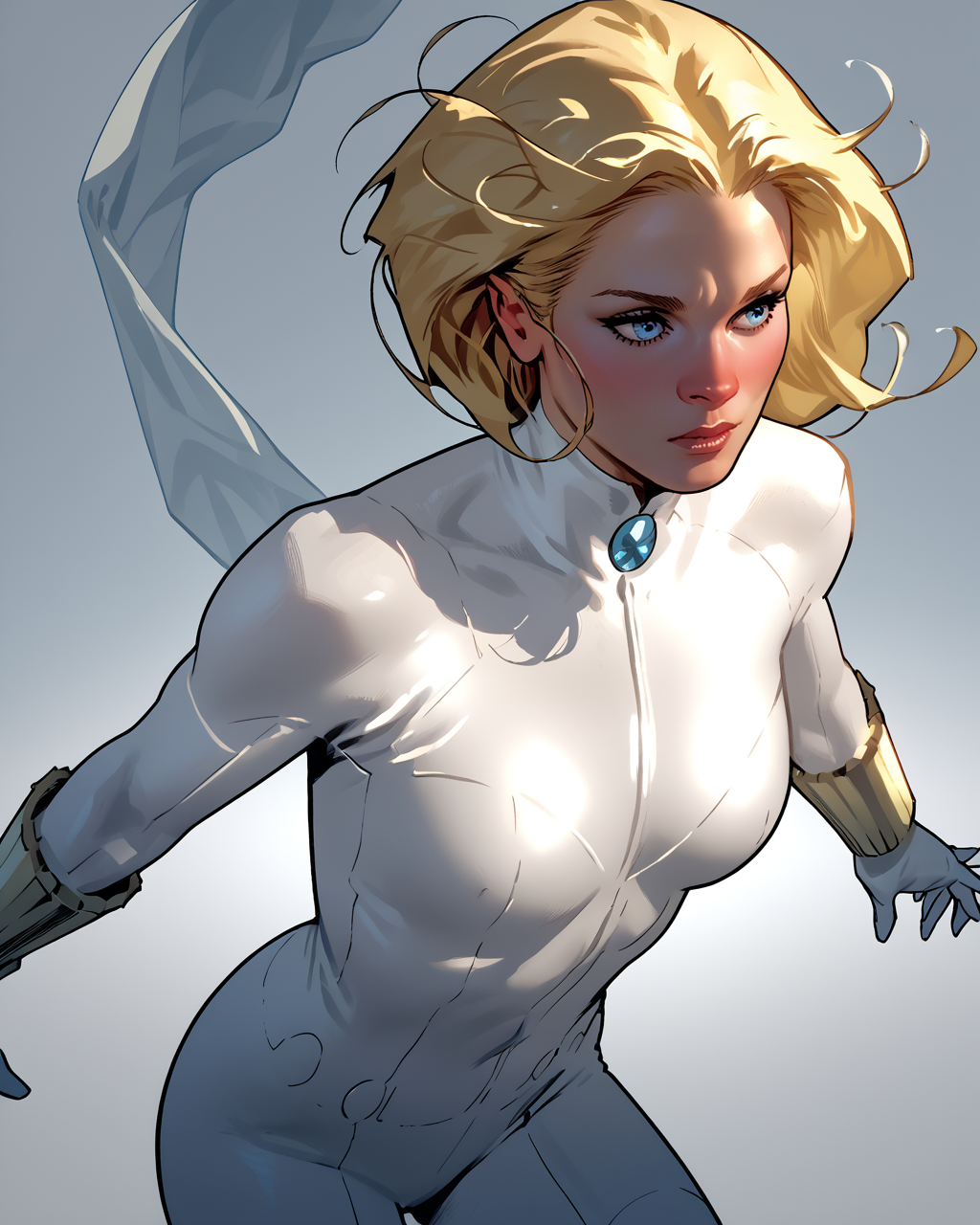 score_9, score_8_up, score_7_up, score_6_up, masterpiece, best quality,   zPDXL3, zPDXLxxx,   <lora:Yelena_Belova:0.7> yelenab, white bodysuit, blonde hair, blue eyes, bracers, gloves,    <lora:Adam_Hughes_Pony:0.8> ahstyle,  sexy, contrapposto,  <lora:Expressive_H:1> expressiveh,