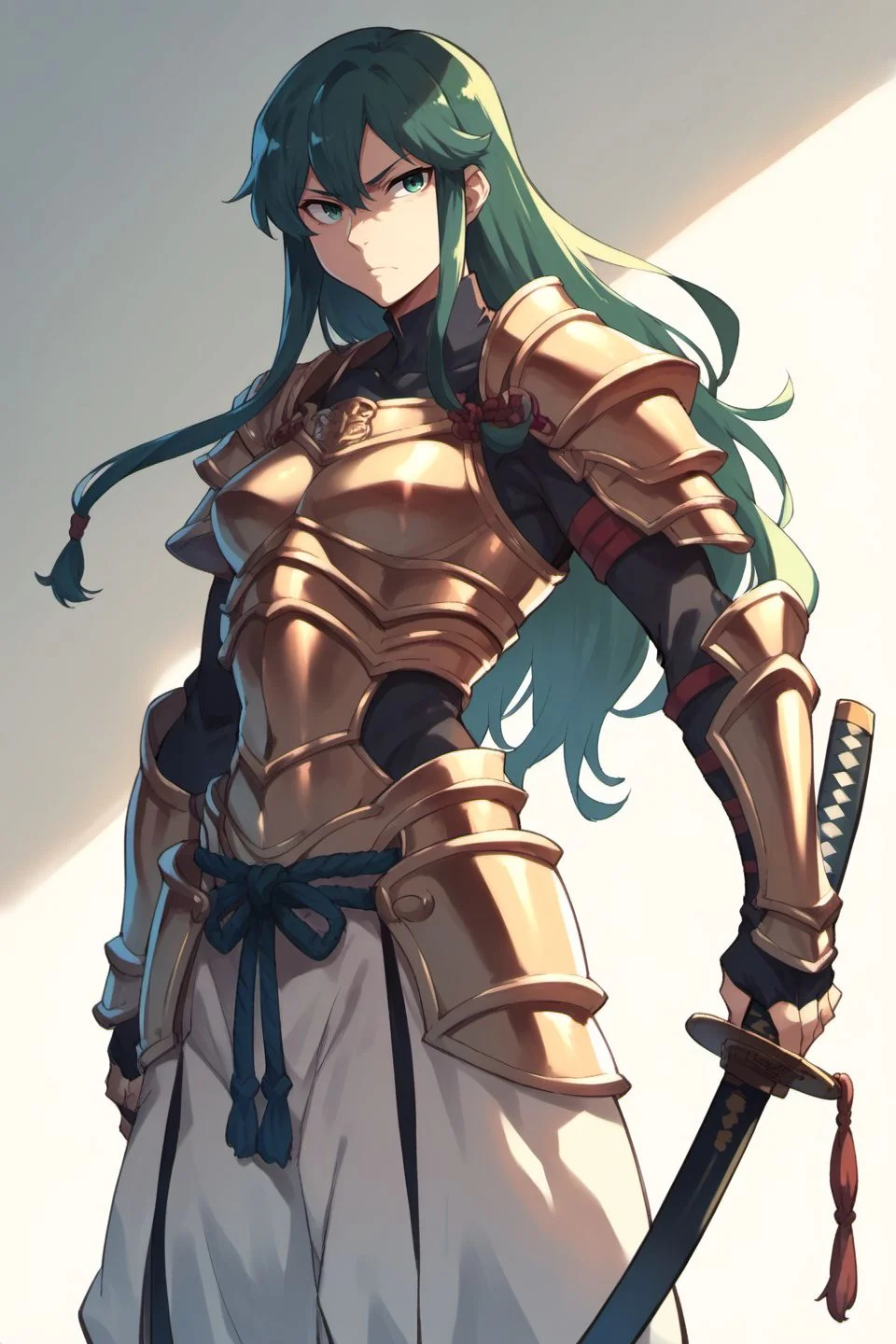 <lora:ava_choco_takemura_sessyu_style-000005:0.8>, tak3mura_s3ssyu,
1girl, solo, long_hair, standing, fantasy_armor, katana, serious_expression,
score_9, score_8_up, score_7_up, score_6_up, score_5_up, score_4_up