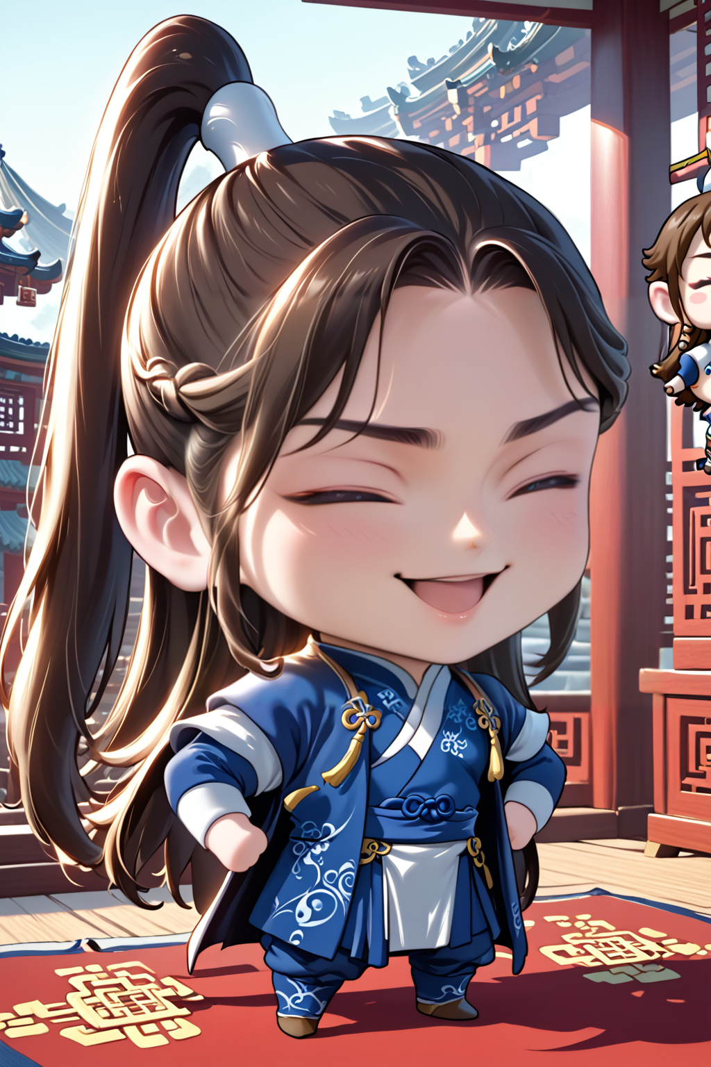 score_9, score_8_up, score_7_up, masterpiece, high quality, extreme detail, absurdres, (detailed skin texture) BREAK, realistic
<lora:Jin So-HanPonyLora:1>jin, ponytail, long hair, chinese clothes, 35 years old, man, (chibi:2) hands on hips, laughing, eyes closed
