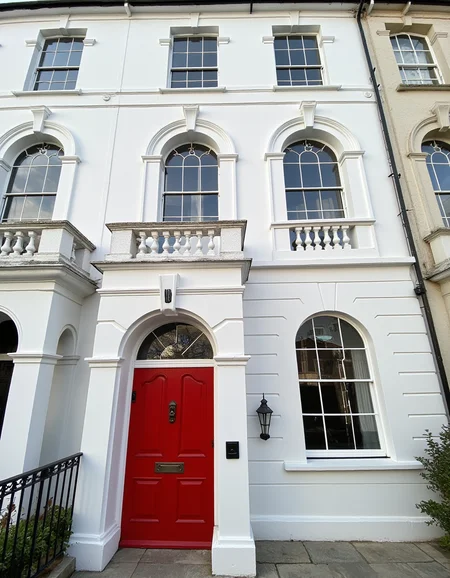 architectural photography, detailed, professional photography,
Luxury British townhouse, 4 stories tall, arched windows, red door, balustrade, classy but with a small twist of modern and fresh look, white walls,
<lora:iphone-dev-6:1> iphone photo