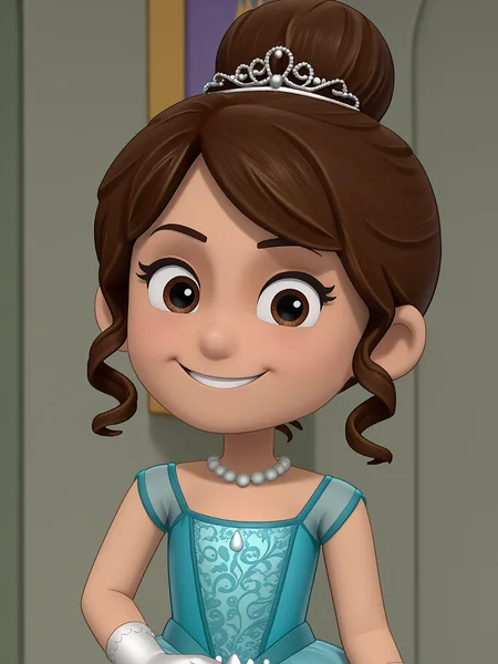 solo, 1girl, <lora:Barkingburger:1> barkingburg, brown hair, tiara, smile