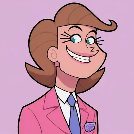 score_9, score_8_up, score_7_up, score_6_up, score_5_up, score_4_up, (Source cartoon), (rating safe), 1girl, solo, smile, blue eyes, mrsturner, wearing pink suit, necktie, mrs. turner
<lora:TimmysmomXL2:1>