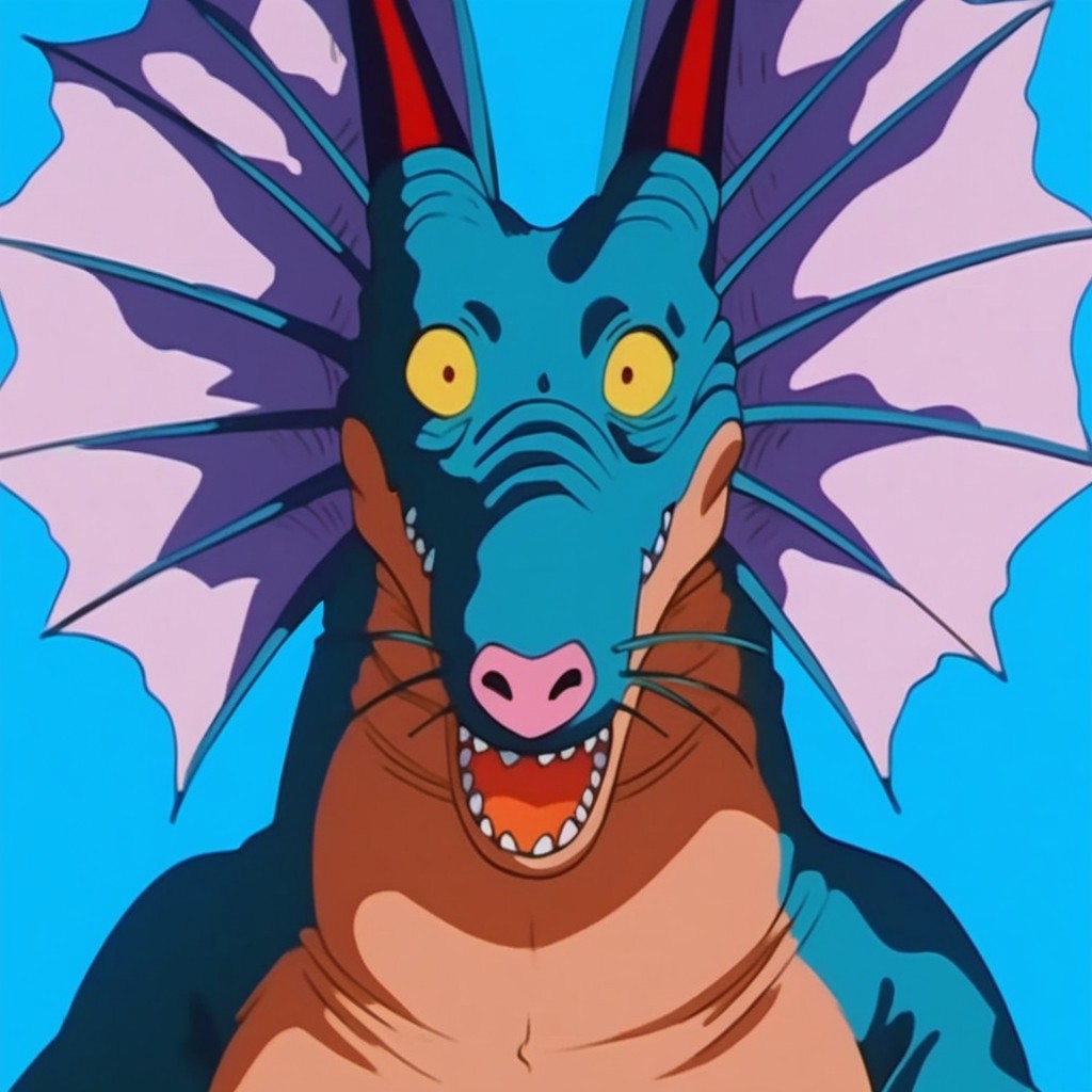 score_9, score_8_up, score_7_up, Expressiveh, masterpiece, best quality, highly detailed, realistic, (zPDXL3), 1boy, solo, (NatureShenron, furry, anthro, scalie, dragon, wingless dragon, red horns, flesh whiskers, pink nose, membranous frill, yellow sclera, dark-red eyes, blue body, tan body, two tone body, big belly, close-up, smile, 2 tails, (blue background, simple background, wide eyes), (arms crossed, looking at viewer, open mouth, teeth)