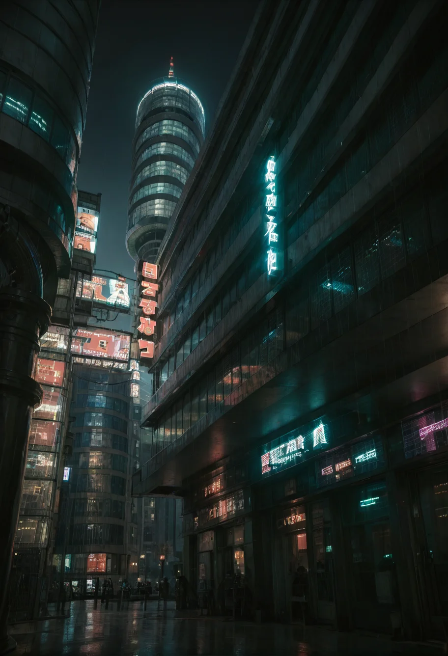 ,ruanyi0887,skyscraper,outdoors,night,neon lights,<lora:0887 Commercial street at night_v1_pony:0.8>, score_9,score_8_up,score_7_up,,8k,1girl,solo,,