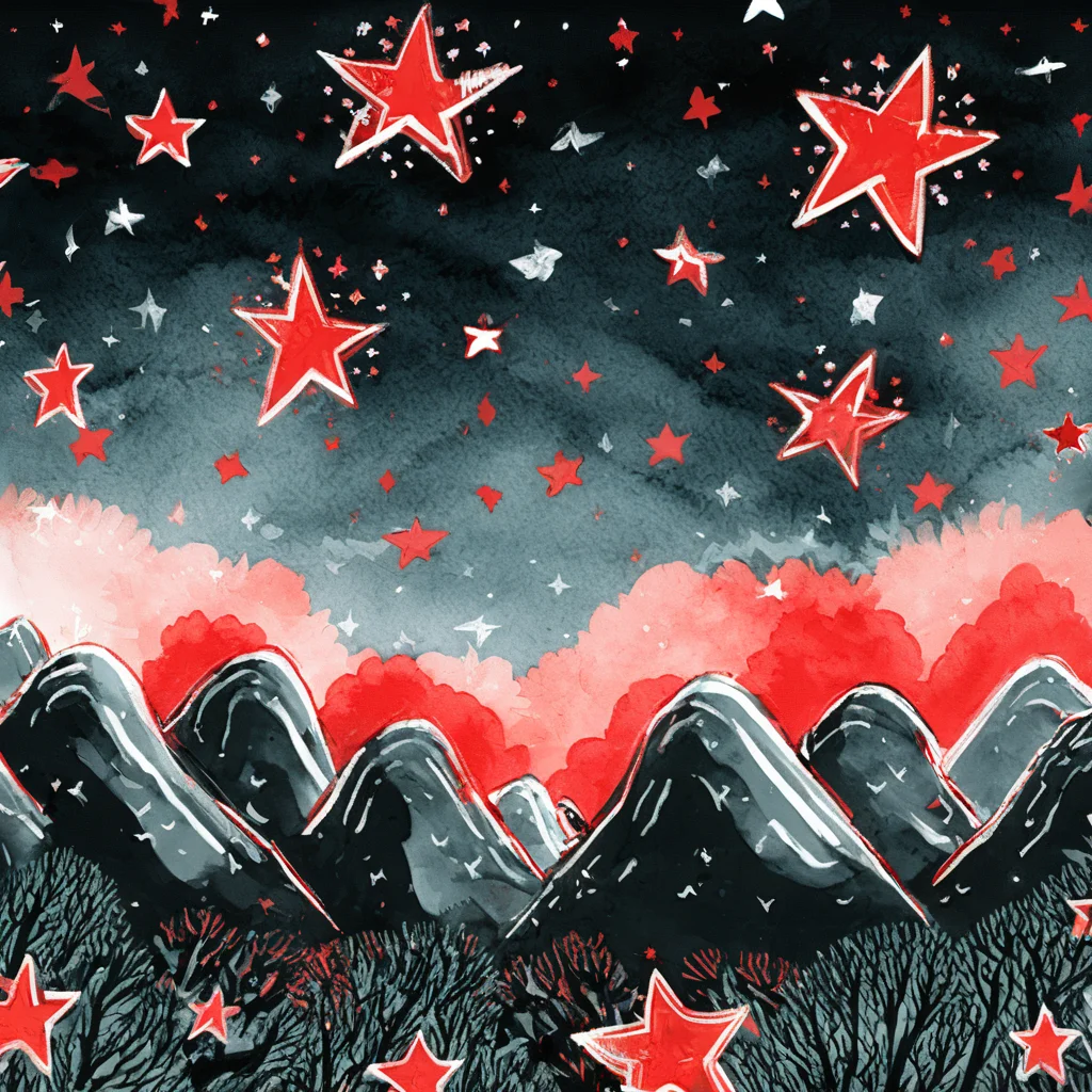 mountains, red stars <lora:MattSchustyle:0.9> MattSchu