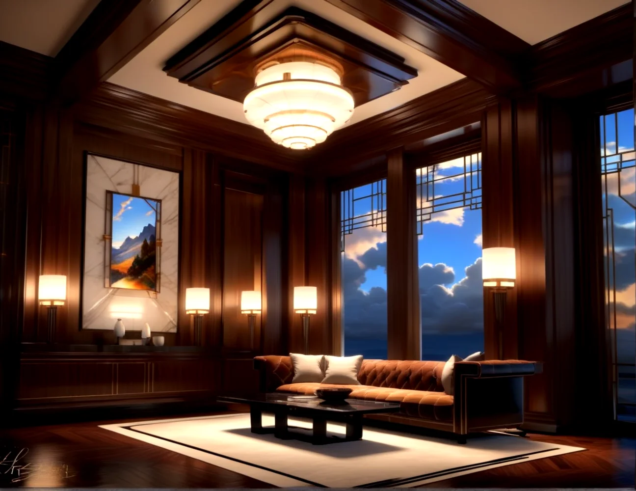 score_9, score_8_up, score_7_up,
<lora:Art_Deco_Interior_(Architecture)_(SDXL)_(AD):1> art deco, interior, architecture, interior design, marble, limestone, intricately designed (windows, doors, metals doors, ceiling, lamp, lighting, chandelier, metal wall panels, wood wall panels, ceiling panels, ), penthouse, living room, dining room, bathroom, office, bedroom, large window, fireplace, coffered ceiling, luxury,
8K, In'ei, chiaroscuro, rim lighting, perfect depth of field shot, ray tracing, 8K CGI render, beautiful, subsurface scattering, detailed fluffy anime clouds, photographic realism, soft lighting, soft shading, art by Thomas Kinkade,
BREAK zPDXL, zPDXLxxx, <lora:wowifierXL:0.2> art by mooncryptowow <lora:sdxl_lightning_8step_lora:0.4> <lora:detailed_notrigger:0.5>