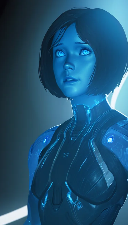 Cinematic scene, extreme close-up, portrait, Cortana, ai, hologram <lora:cortana_xl_v3:1>, action pose, detailed background, masterpiece, best quality, high quality, absurdres