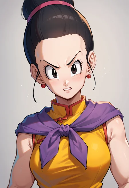 score_9, score_8_up, score_7_up, <lora:ch1ch1:1> ch1ch1, chi-chi (dragon ball), solo, orange chinese clothes, purple scarf