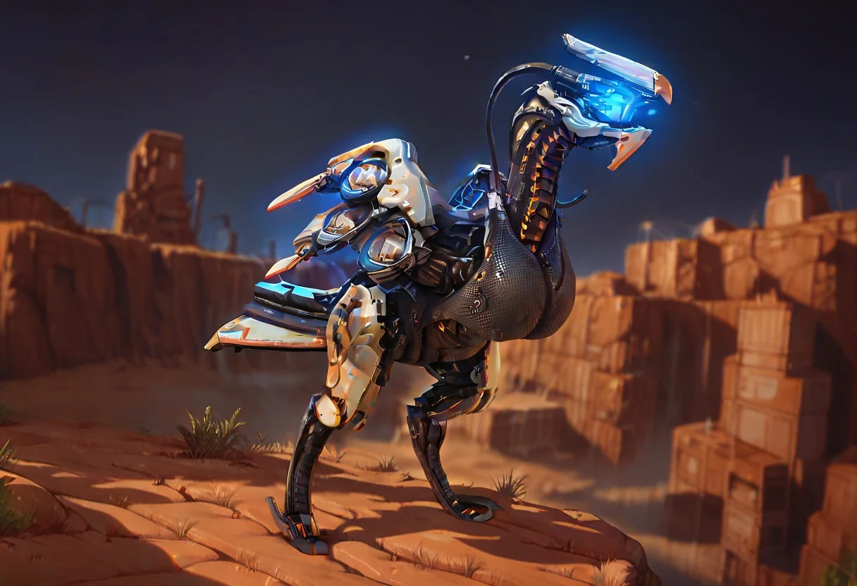 score_9_up, score_8_up, score_7_up, solo focus, full body, dynamic angle,
longleg, robot bird, glowing eyes, wings, ruined city, day
