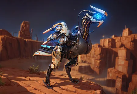 score_9_up, score_8_up, score_7_up, solo focus, full body, dynamic angle,
longleg, robot bird, glowing eyes, wings, ruined city, day