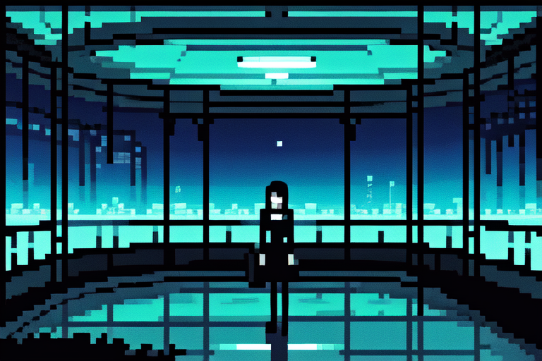 highly insanely detailed, masterpiece, top quality, best quality, highres, 4k, 8k, RAW photo, (very aesthetic, beautiful and aesthetic),  
tsutomu nihei,nihei_tsutomu,blame!,blame gakuen!,abara,TNstyle,sidonia_no_kishi,buildings,star \(sky\),starry sky,air conditioner,fence,mist,foggy,steam,fog,smoke, 
<lora:blameLora_v10:0.7>, 
(1girl:1.3), 
solo focus, 
Solarium,Serene room with glass walls offering panoramic views of the Nile,potted palms adding a touch of greenery,mosaic tiles depicting aquatic scenes underfoot,chaise lounges draped in silk throws,and golden sconces illuminating the space,pastel colors background,âââ