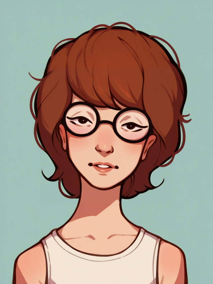 score_9, score_8_up, score_7_up, score_6_up,  <lora:d41r4XLP:1> (d41r4:1.2), solo, 1girl, glasses, brown hair, flat color