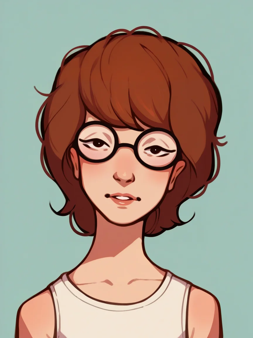 score_9, score_8_up, score_7_up, score_6_up,  <lora:d41r4XLP:1> (d41r4:1.2), solo, 1girl, glasses, brown hair, flat color