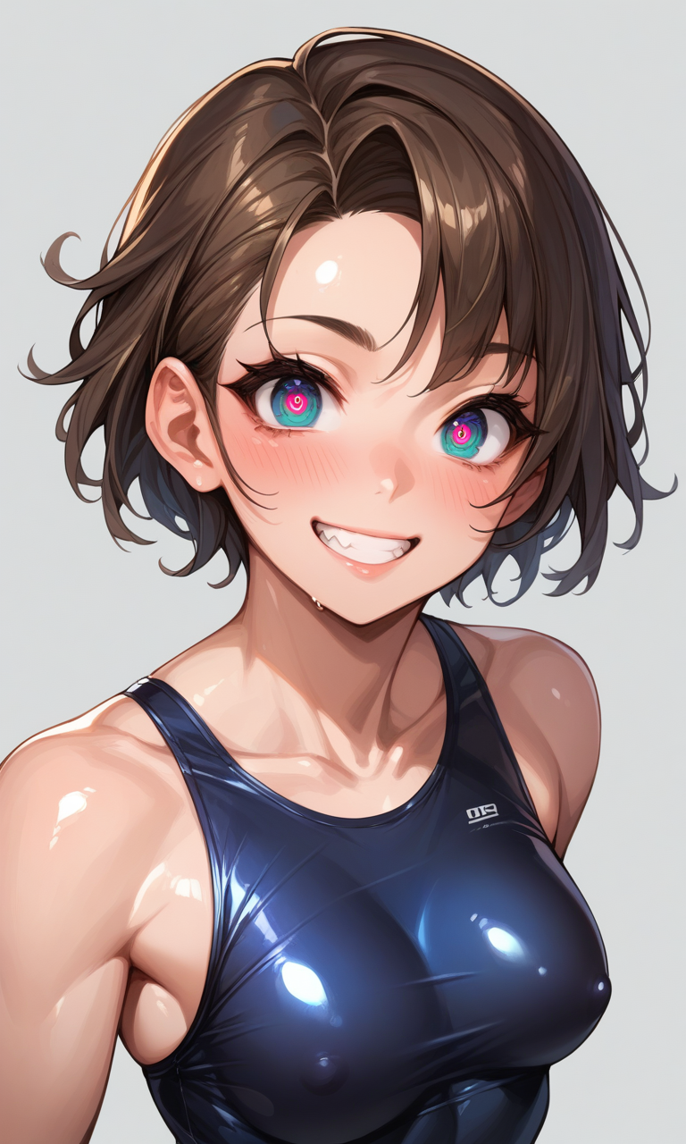 source_anime, ((score_9)),score_8_up,score_7_up,score_6_up,score_5_up,score_4_up,<lora:GT_Style_XL:0.7>, BREAK, 1woman, blush, grin, defined collarbone, oily skin, smooth skin, shiny skin, skintight clothing, body outline, detailed eyes, bright eyes, body silhouette, GodlyTwine Artstyle,