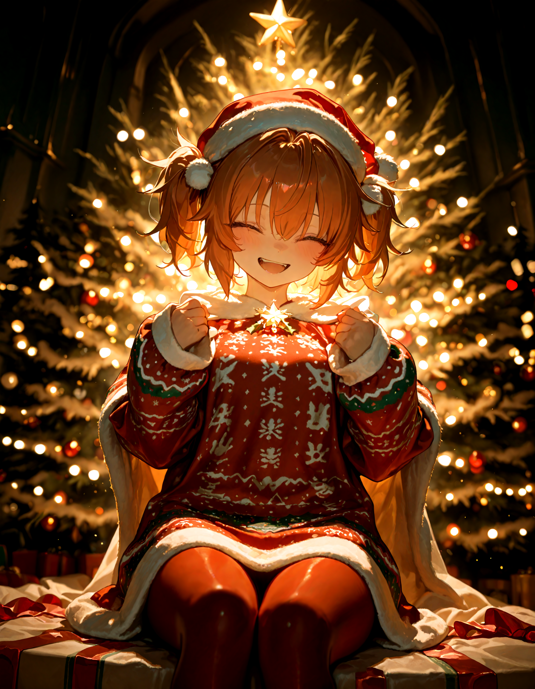 Christmas, dress, red pantyhose ,santa_hat ,Christmas sweater,
1girl, solo,    sunny_milk, soft lighting, happy,
masterpiece, best quality, amazing quality, very aesthetic, absurdres,  newest, (volumetric lighting),
<lora:world_christmassweater:0.5>,<lora:cfg_scale_boost:0.5>, <lora:ponyv5_noobE11_1_adamW:0.5>, <lora:illustrious_noobai_epsilon_pred_1_best_quality_v1:0.5> ,<lora:illustrious_noobai_epsilon_pred_1_masterpieces_v1:0.5> ,<lora:illustrious_noobai_epsilon_pred_11_very_aesthetic_v1:0.5>