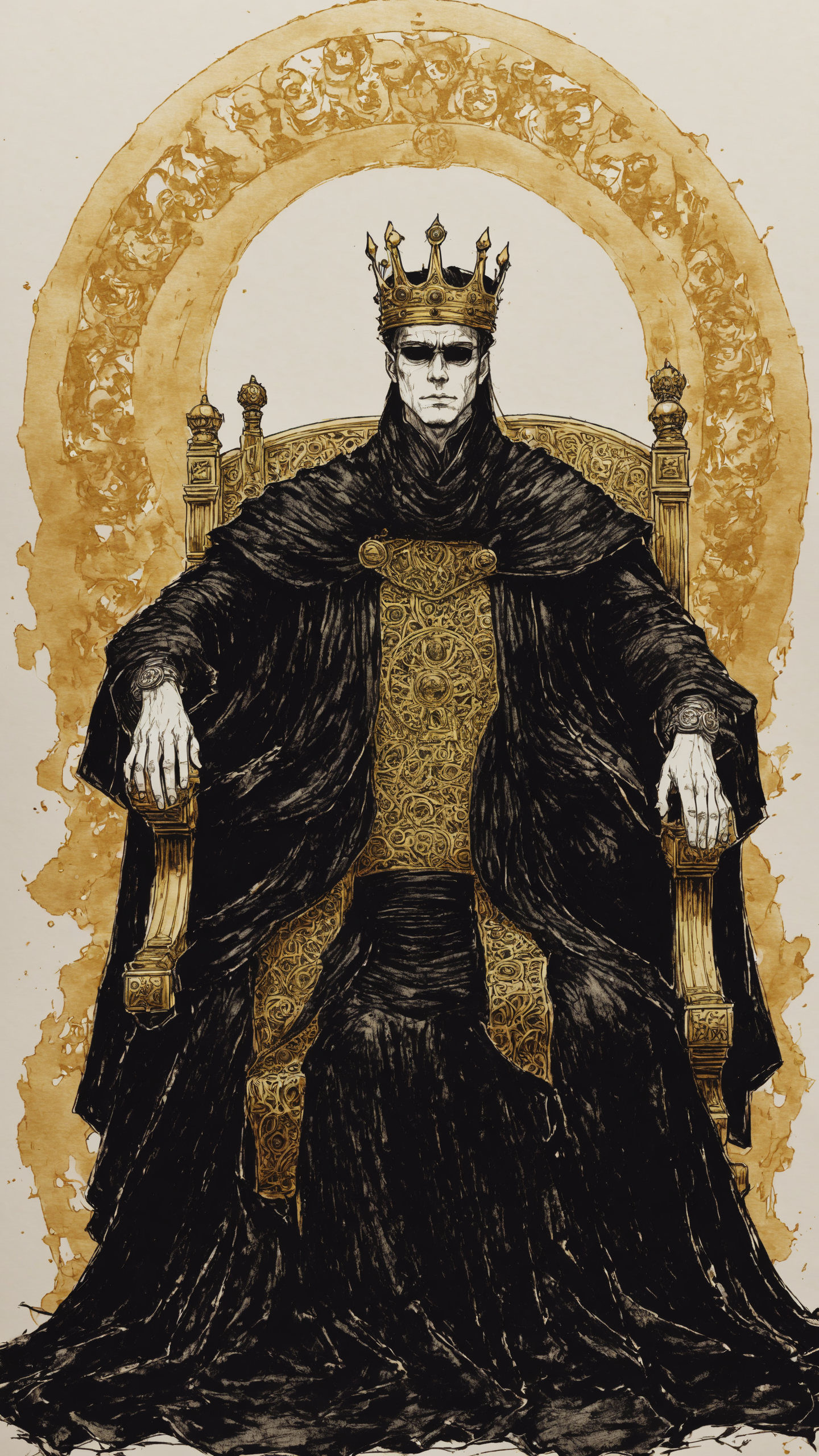 <lora:DarkInkAI:1> DarkInkAI, king on his throne, golden ink, inksketch