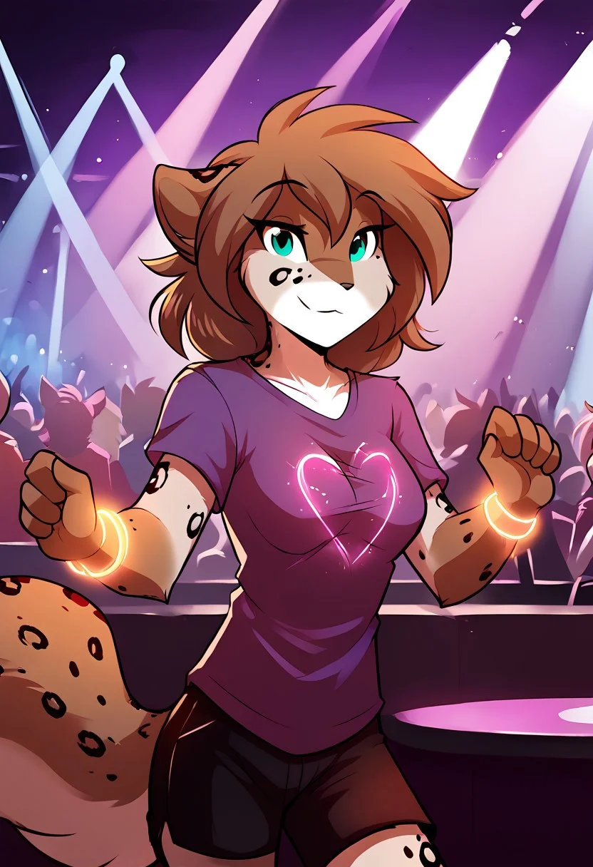 score_9, score_8_up, score_7_up,score_6_up,score_5_up, source_furry
BREAK
solo, furry female anthro, medium hair, medium breasts, (cute, seductive), purple T-shirt, black shorts, luminous bracelets, (indoors, standing), upper body shot, Dancing, TomFischbeck, crowd, nightclub, rave, spotlights, ultraviolet light, crowded
BREAK
<lora:Kathrin-Twokinds-SDXL-AnonTK-V1:1>, kathrin-twokinds, keidran, mammal, canine tail, teal eyes