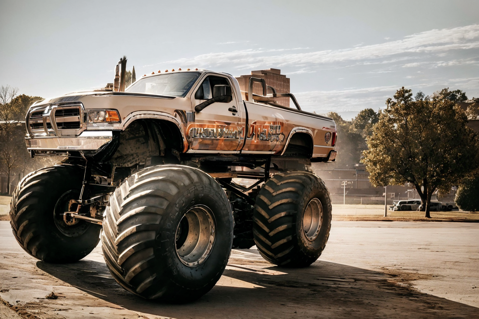 (masterpiece, best quality:1.2), ultra-detailed, (Sepia truck:1.3) EdobMonsterTruck, (realistic:1.5), <lora:EdobMonsterTruck_v1.0:1>