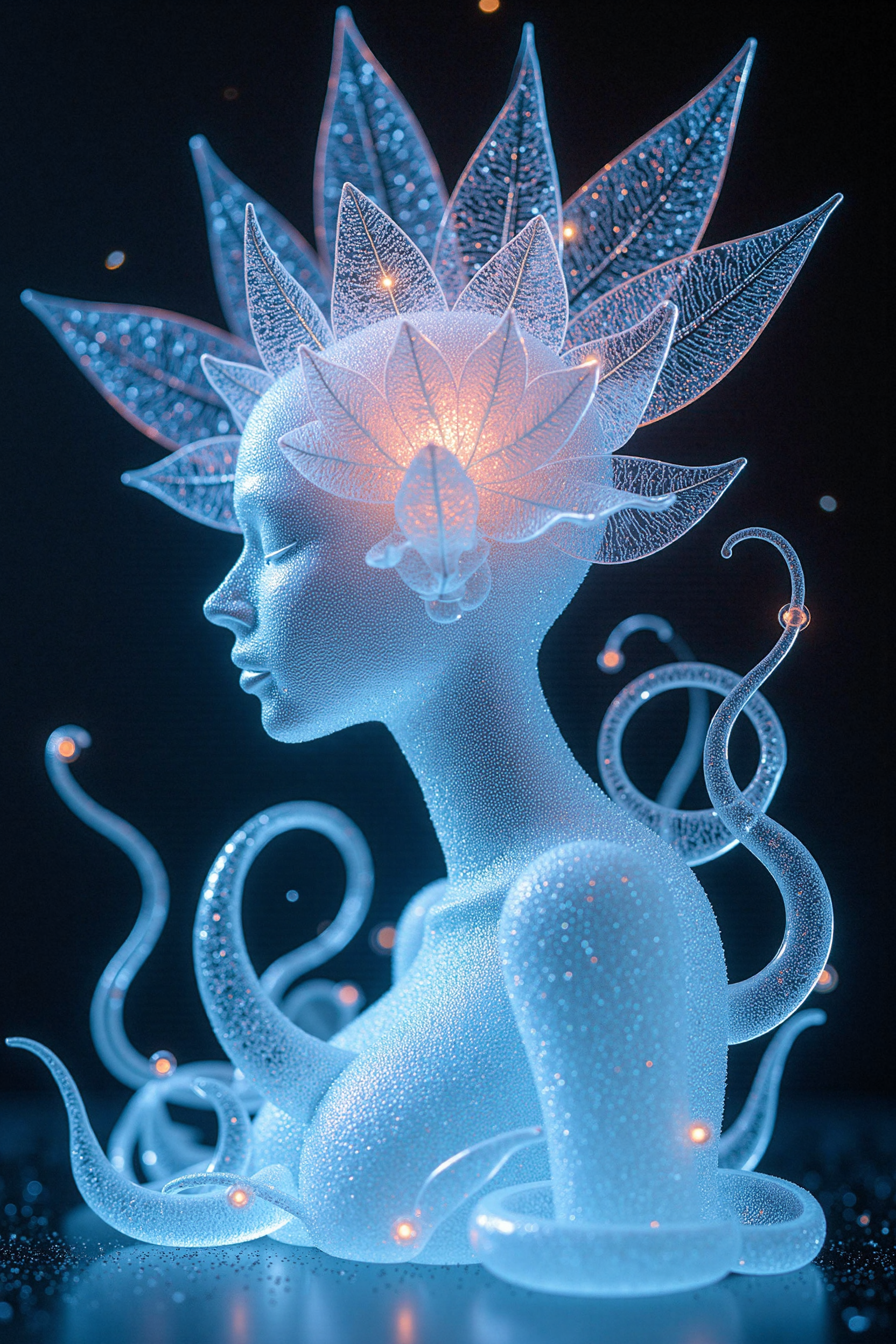 Frosted glass style,nothingness and prosperity,abstract,surrealism,glow in the dark,intricate,DMT,psychedelic,hallucinogenic,prismatic,unimaginable beauty,medium shot,by Anne Bachelier,